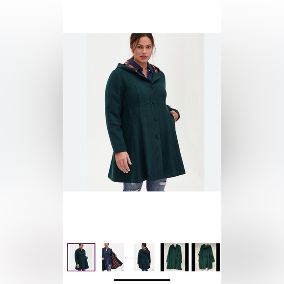 Torrid Green Button Up Coat with Hood - Used Size 3 - Picture 3 of 12